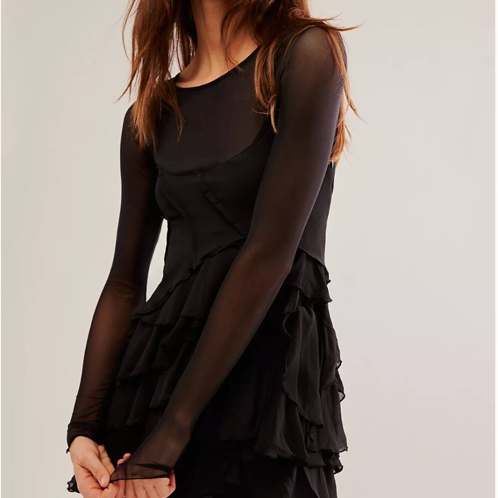 Free People Midnight Black Ruffle Mini Dress - Picture 5 of 5